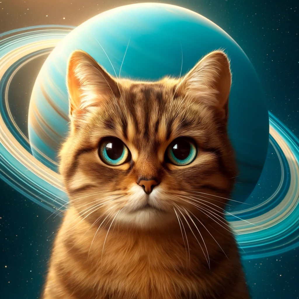 DALL·E-2024-04-15-17.40.46-Visualize-a-female-short-haired-brown-tabby-cat-that-looks-like-it-could-have-come-from-Uranus-with-the-planet-Uranus-in-the-style-of-the-provided-im.webp